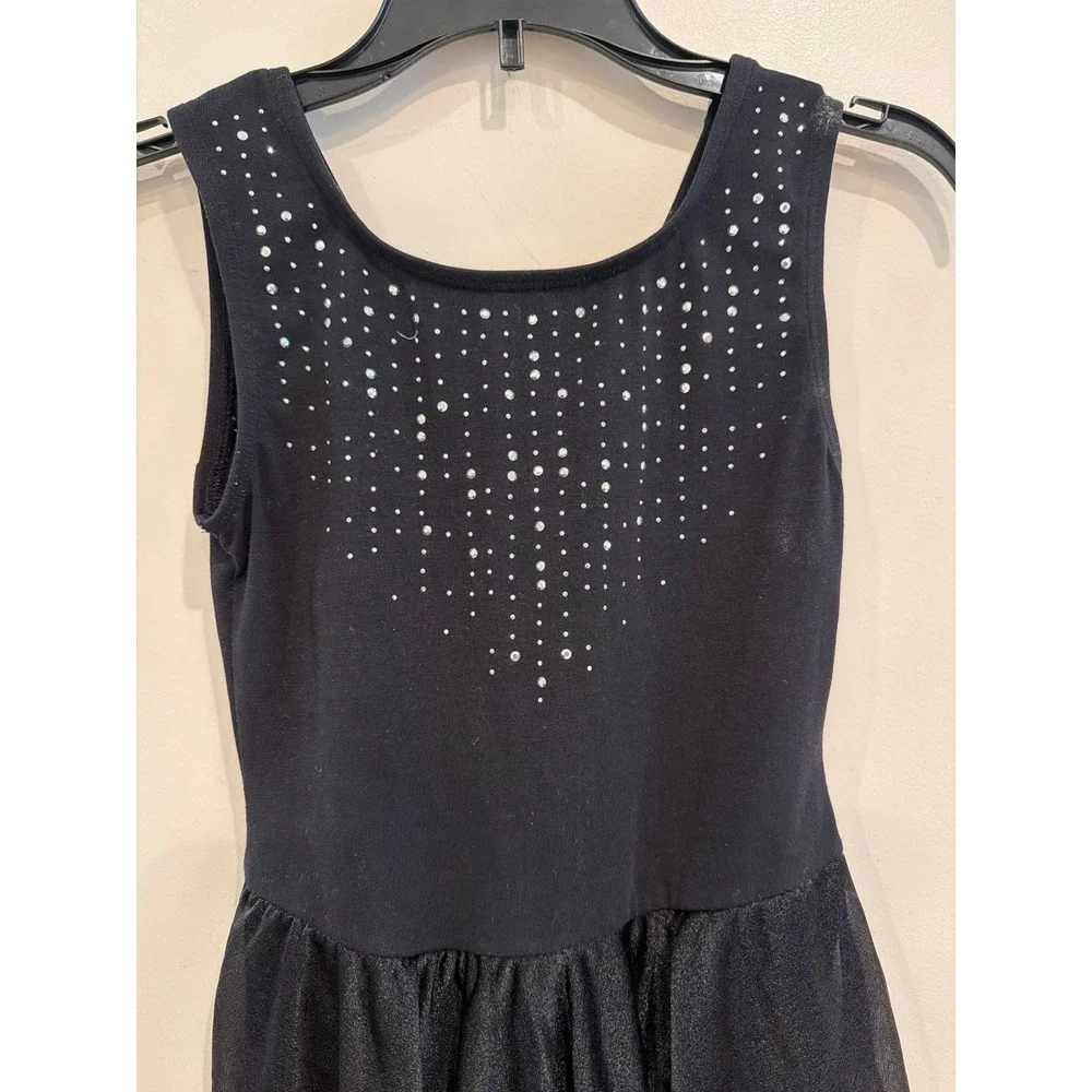 Cat & Jack Girls Black Rhinestone Sleeveless Dance Leotard Dress Size M 7/8